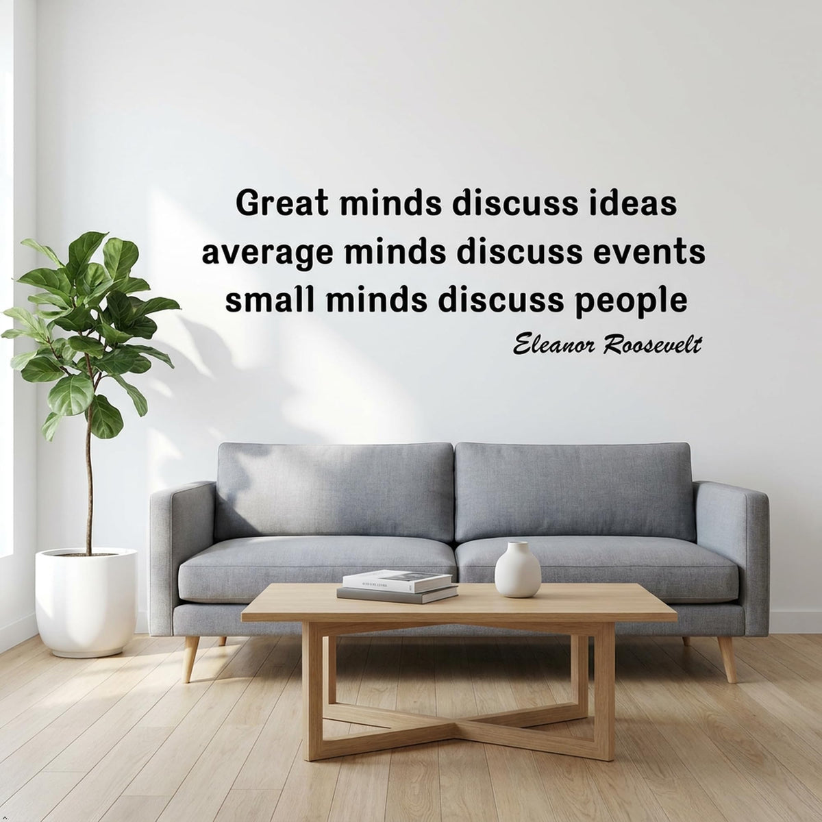 Picniva Great Minds Discuss Ideas Wall Decal, White, 36 x 12 in