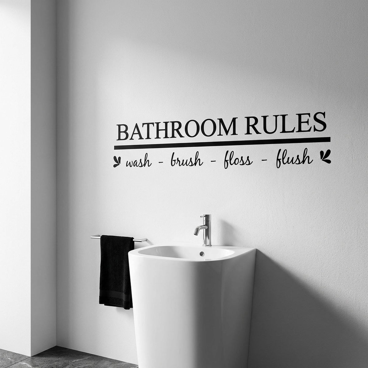 Decaltor Bathroom Rules Vinyl Wall Decal, Black, 22 x 6 in, Home Decor