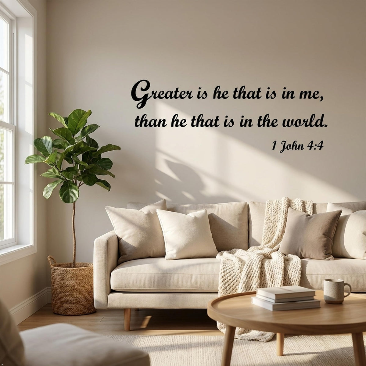 Picniva Greater is He that in Me Than Vinyl Wall Decal Faith (Black, 40'' Width)