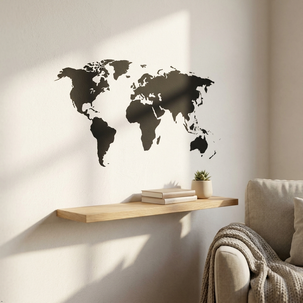 Picniva World Map Vinyl Wall Decal, Blue, 10 x 22 in, Travel Art