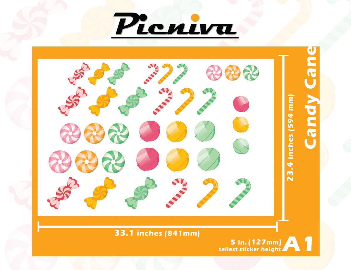 Picniva Candy Cane Clear Vinyl Wall Stickers, A1, 5 in Tallest