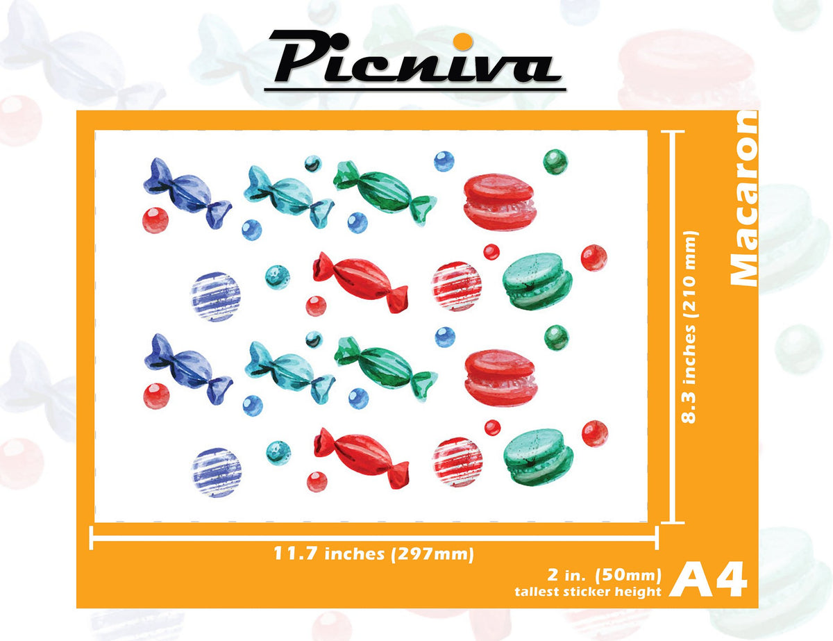 Picniva Macaron Candy Clear Vinyl Wall Stickers, A4, 2 in Tallest