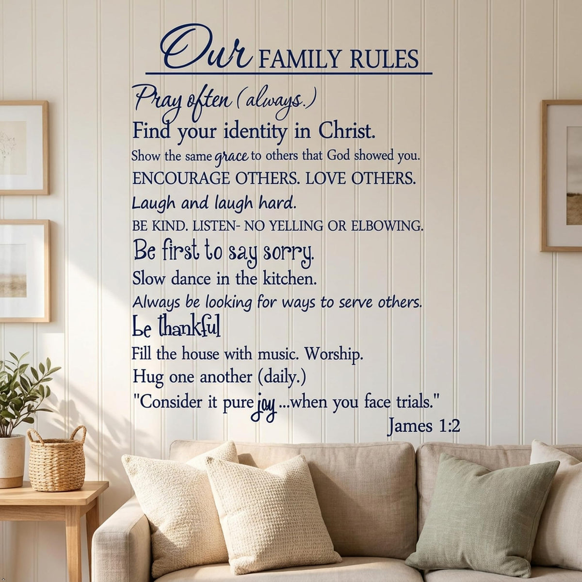 Our Family Rules Vinyl Wall Art Quote Decal Sticker Home Decor (Blue, 40'' Width)
