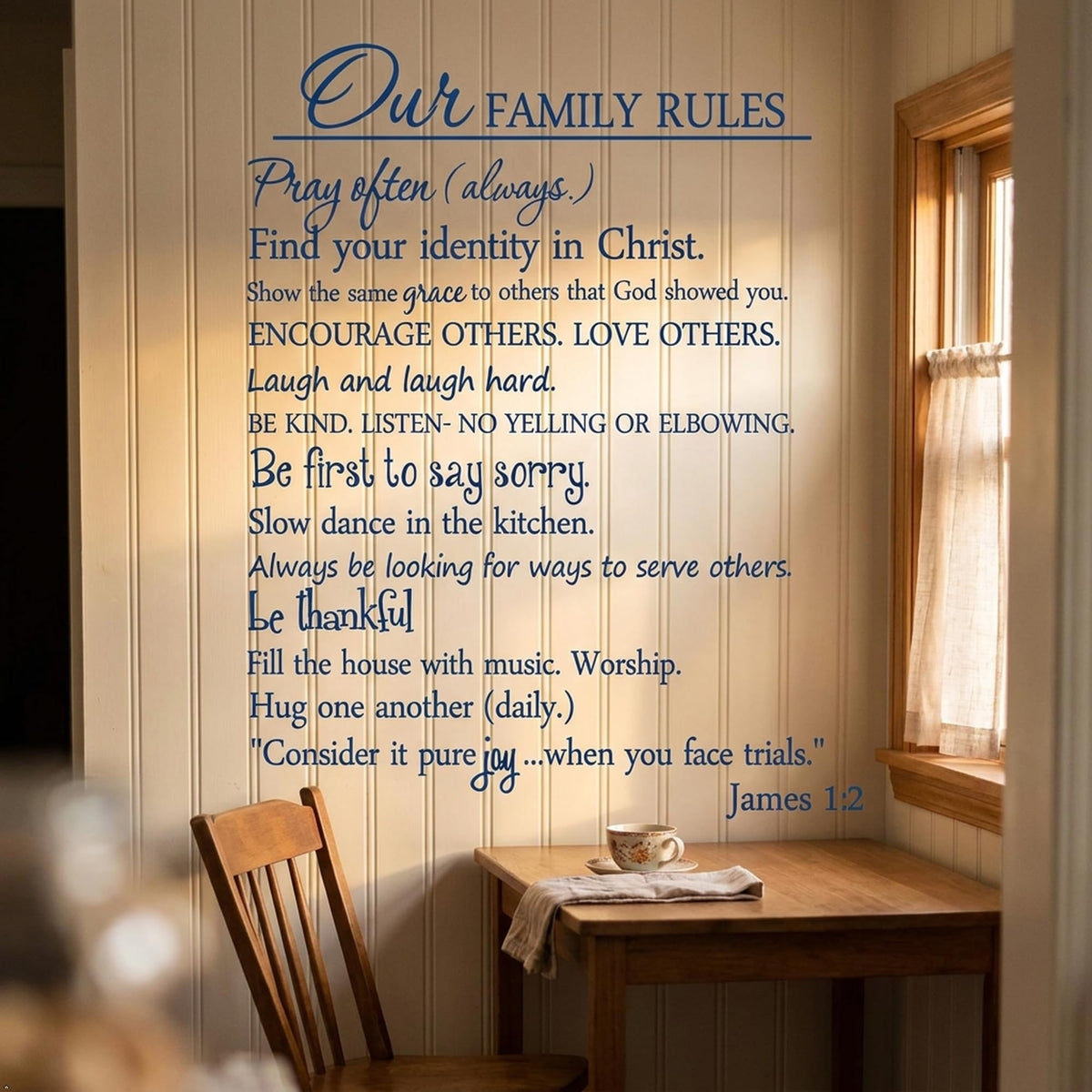 Our Family Rules Vinyl Wall Art Quote Decal Sticker Home Decor (Blue, 35'' Width)
