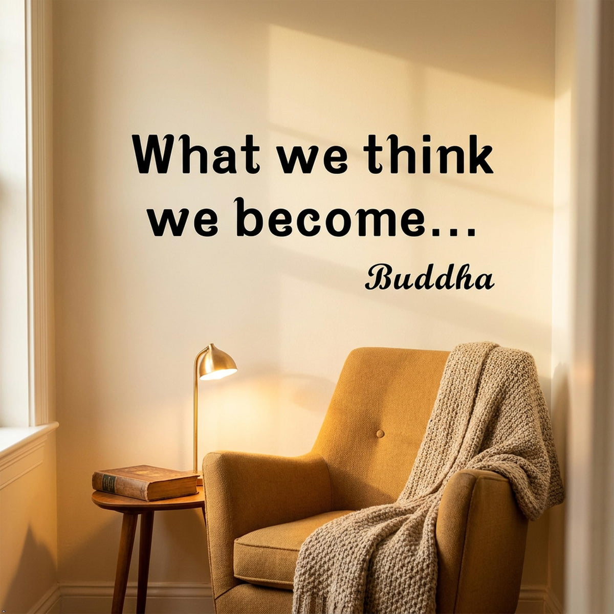 Picniva What We Think Become Buddha Vinyl Wall Decal Quote (Black, 22''Width)
