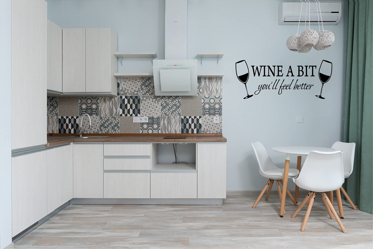 Picniva Wine a Bit You'll Feel Better Vinyl Wall Decal, Black, 22 x 9 in
