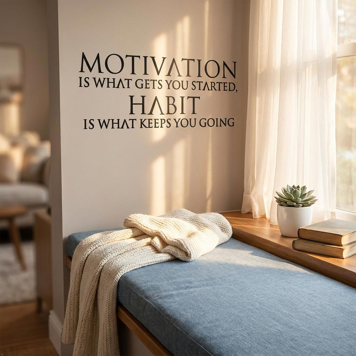 Picniva Motivation and Habit Quote Vinyl Wall Decal (Black, 35''Width)