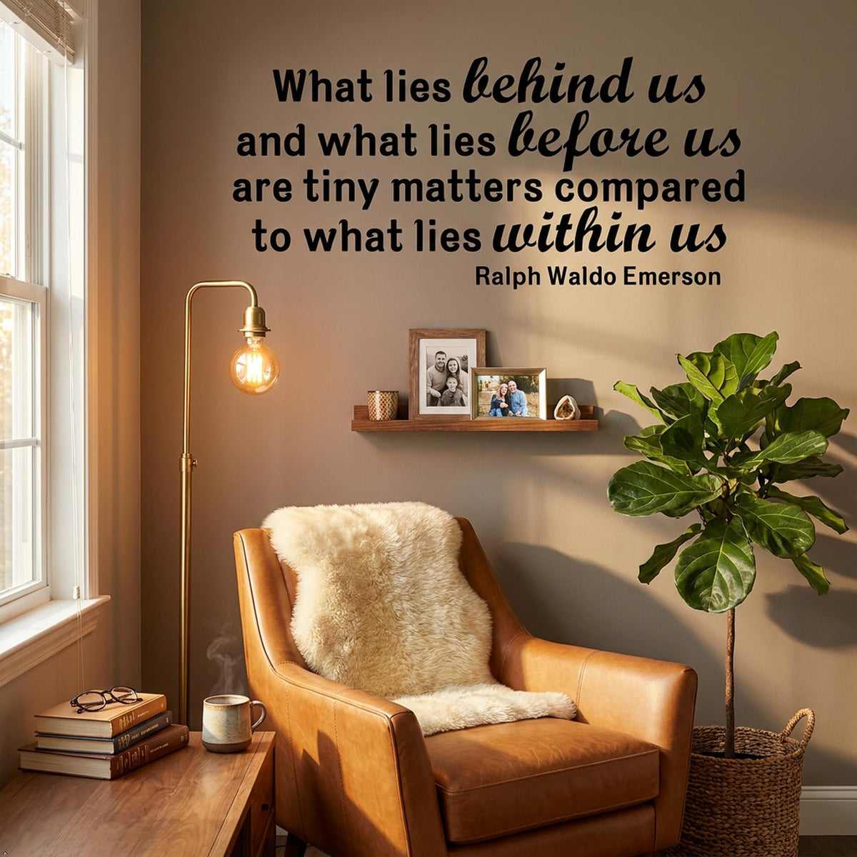 Picniva Inspirational Quote Wall Decal What Lies Behind Us Ralph Waldo Emerson Motivational Saying Lettering Vinyl Sticker Art for Home Office Classroom Living Room Decor