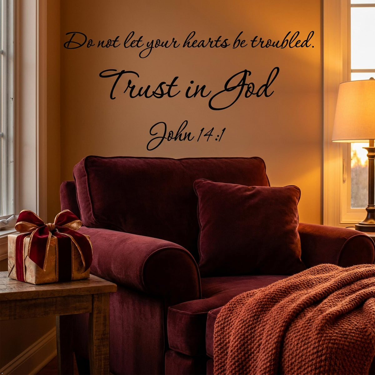 Picniva John 14:1 Bible Verse Wall Decal, Black, 22 x 10 in, Trust God