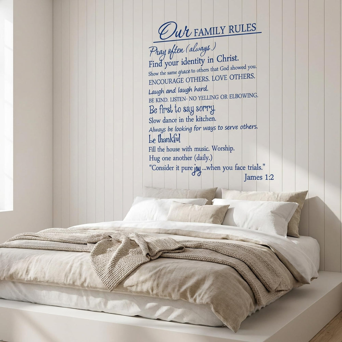 Our Family Rules Vinyl Wall Art Quote Decal Sticker Home Decor (Blue, 35'' Width)