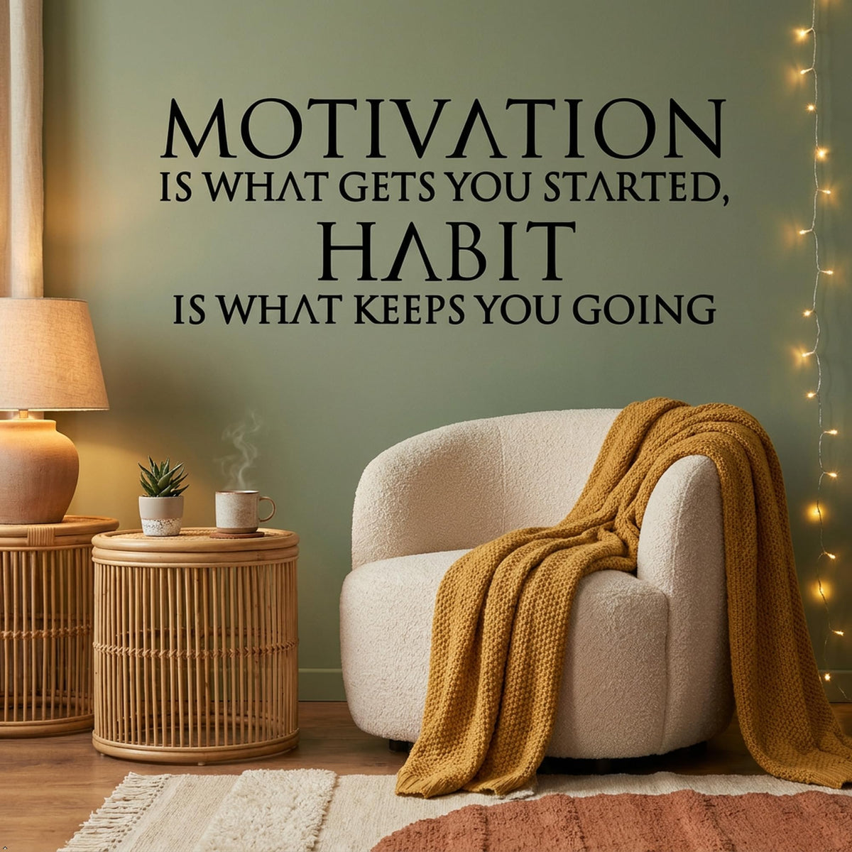 Picniva Motivation and Habit Quote Vinyl Wall Decal (Black, 35''Width)