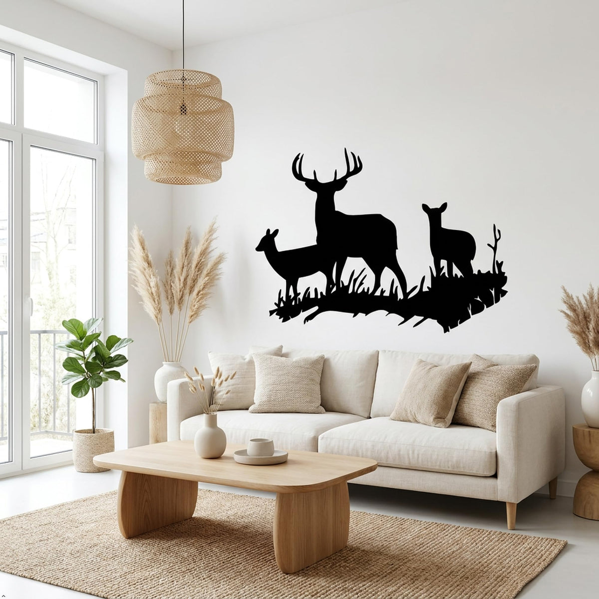 Picniva Buck Deer Doe Silhouette Wall Decal, Black, 16 x 23 in