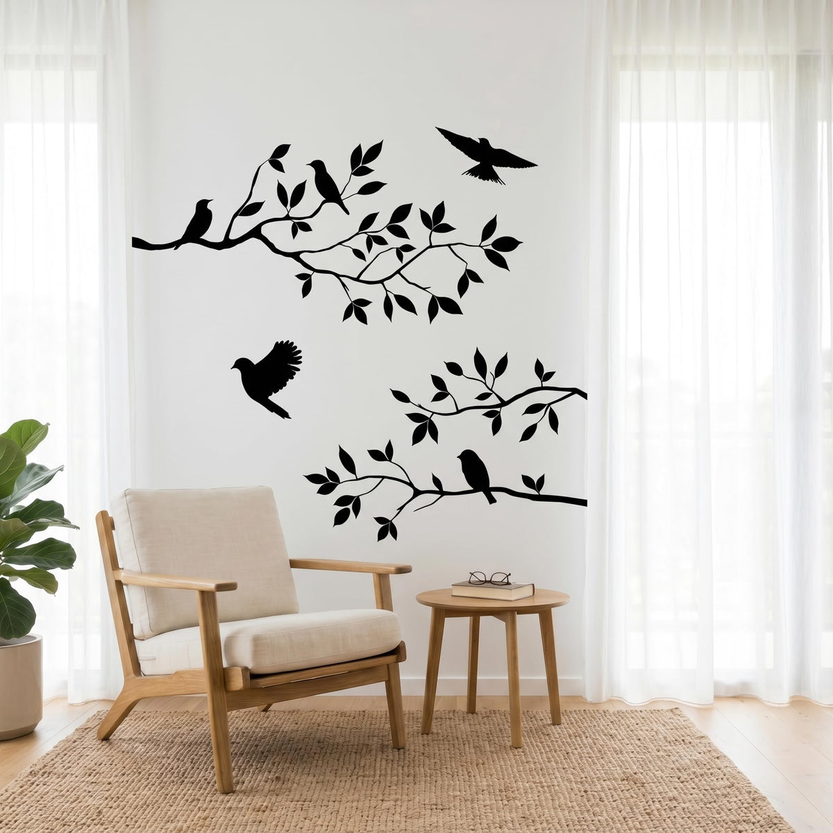 Picniva Birds and Blossoms Removable Wall Decal, Black, 16 x 24 in
