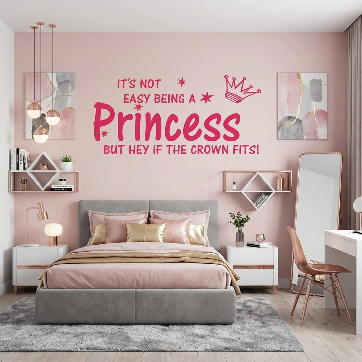 Picniva Not Easy Being a Princess Vinyl Wall Decal, Pink, 10 x 22 in