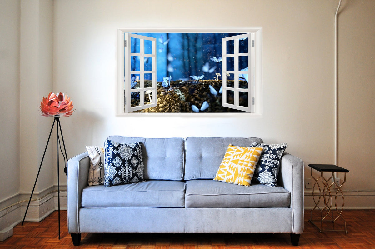 Picniva Forest Night Butterflies 3D Window Wall Mural Decal, 22 x 14 in