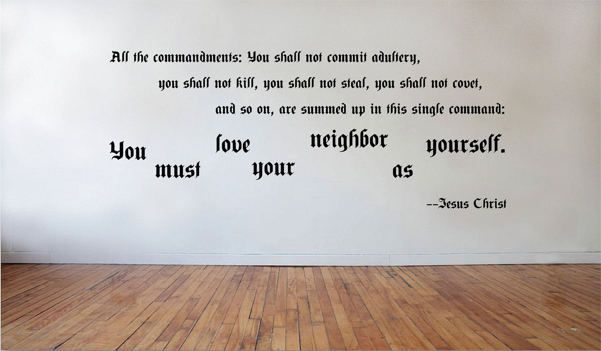 Picniva Matte Black Jesus Christ All the Commandments Vinyl Wall Decal