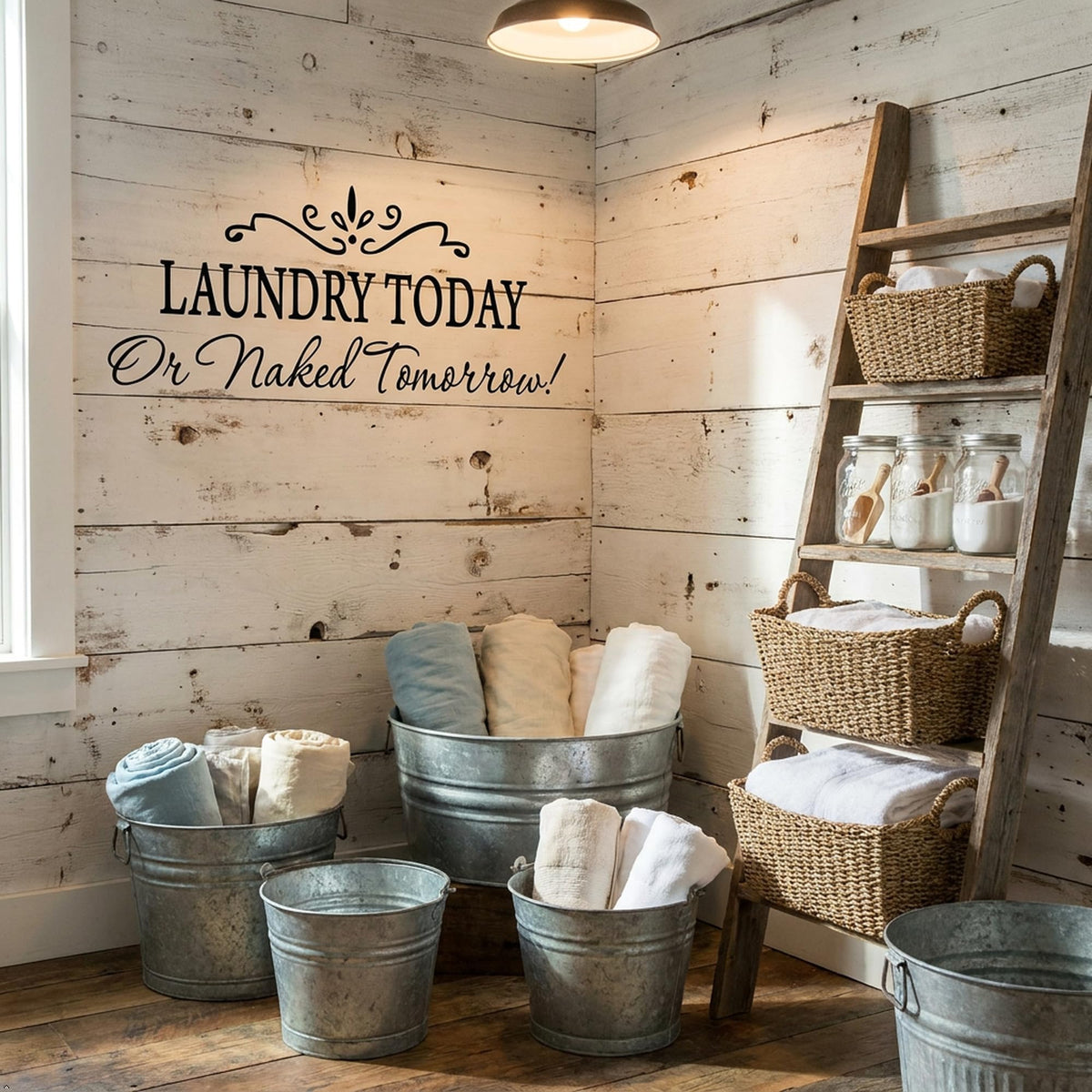 Picniva Laundry Today or Naked Tomorrow Wall Decal, White 15 x 32 in