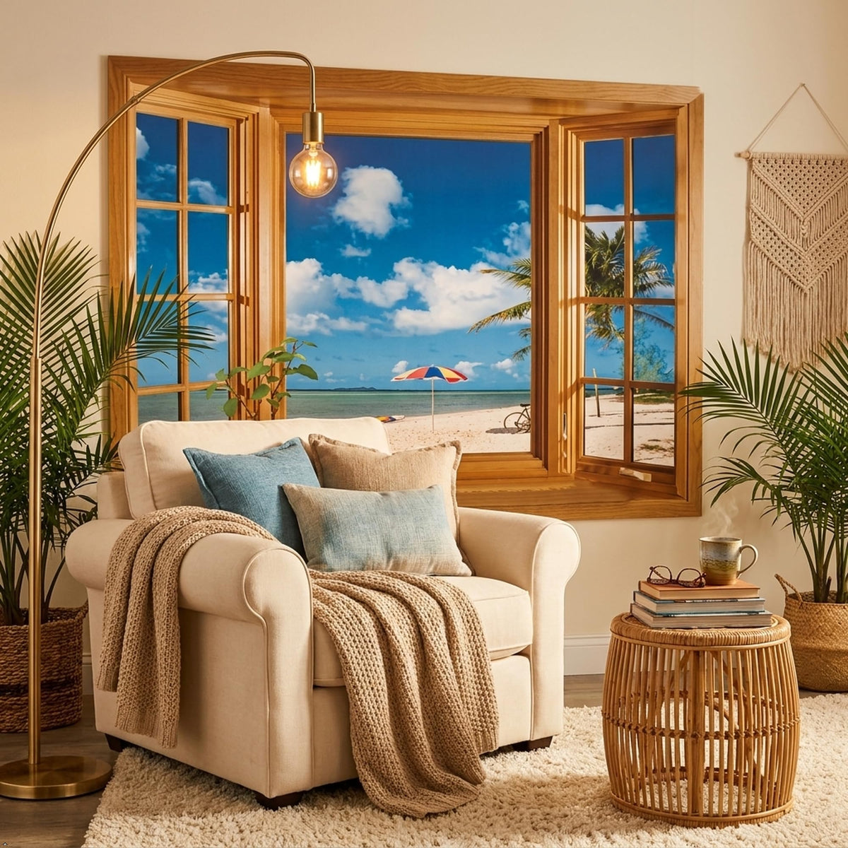Picniva Beach Window Wall Decal, Ocean View, 20 x 30 in