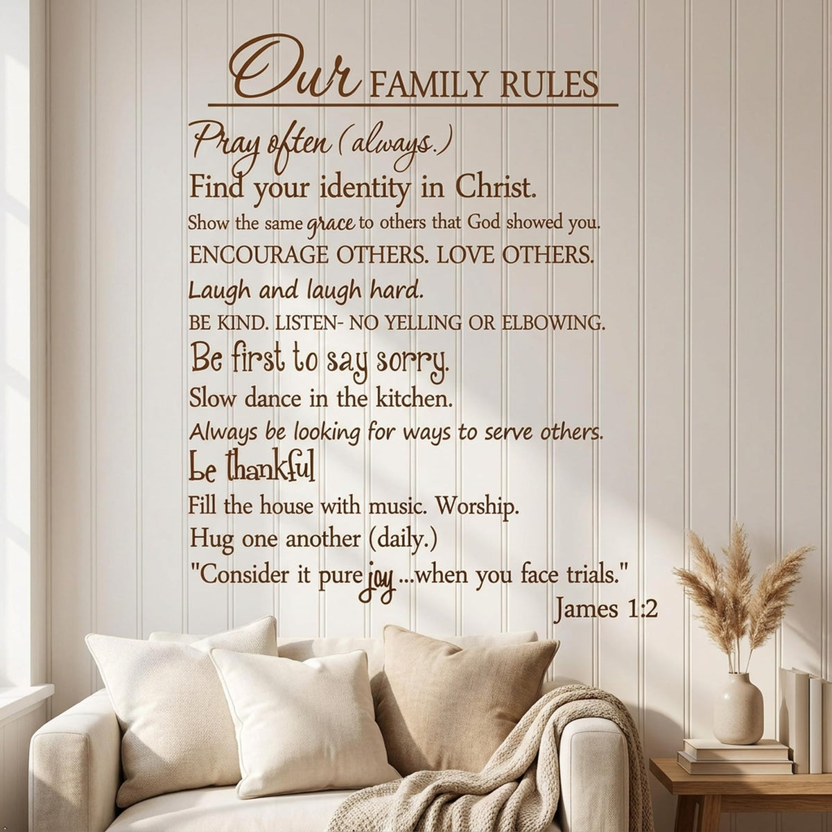 Our Family Rules Vinyl Wall Art Quote Decal Sticker Home Decor (Brown, 40'' Width)