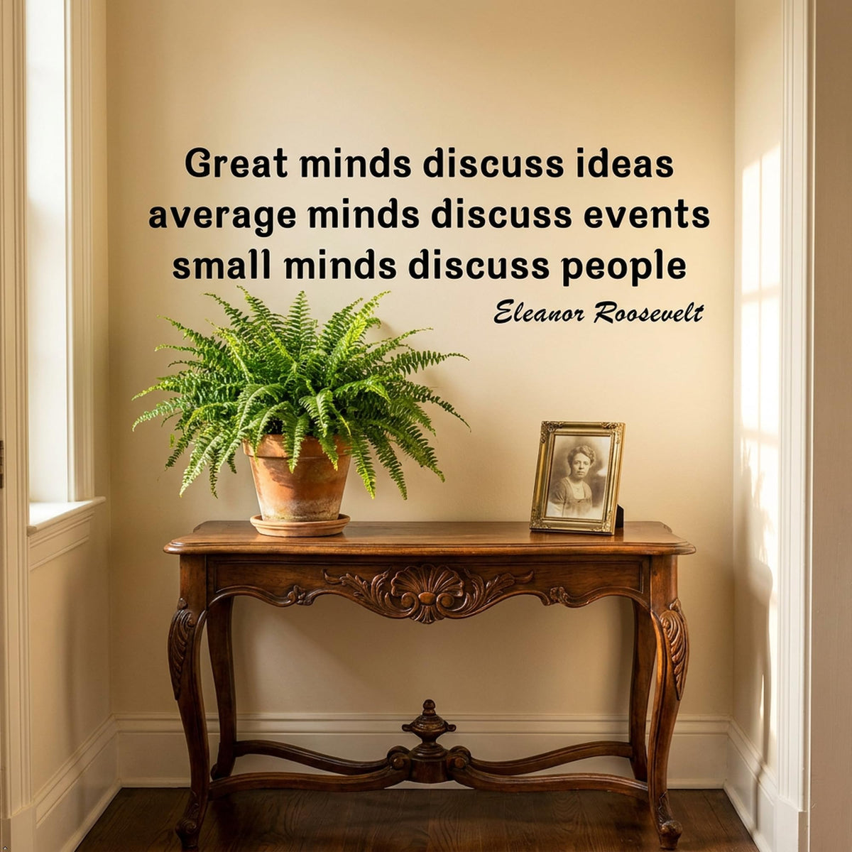 Picniva Great Minds Discuss Ideas Wall Decal, White, 36 x 12 in