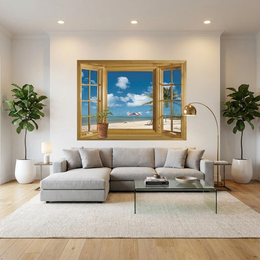 Picniva Beach Window Wall Decal, Ocean View, 20 x 30 in