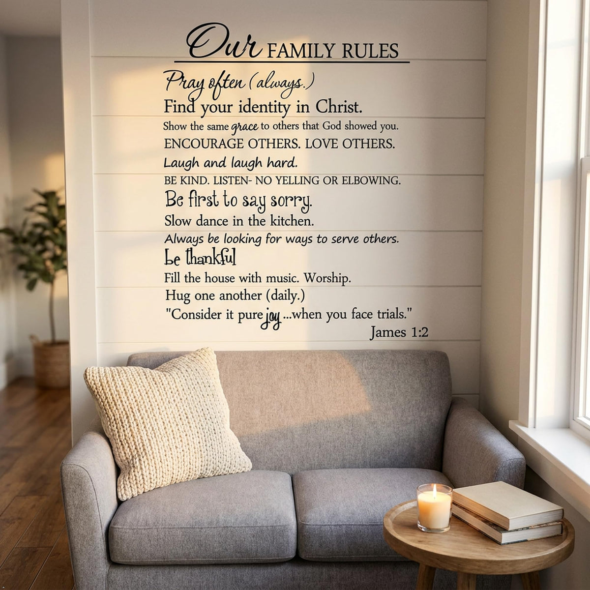 Our Family Rules Vinyl Wall Art Quote Decal Sticker Home Decor (Black, 30'' Width)