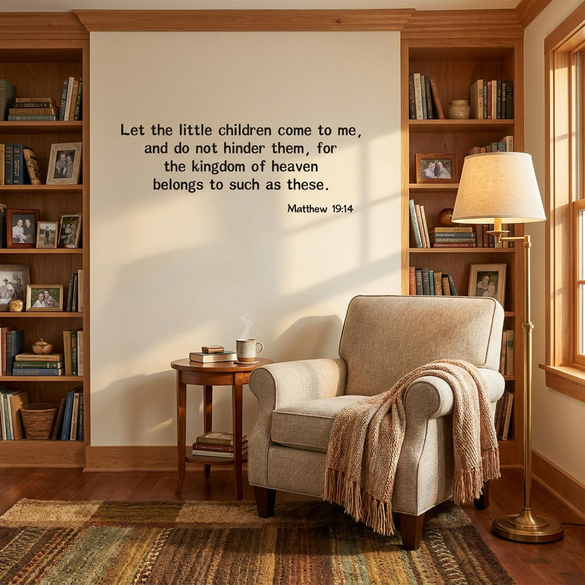 Picniva Matte Black Matthew 19 14 Bible Vinyl Wall Decal Christian Faith (Black, 40'' Width)