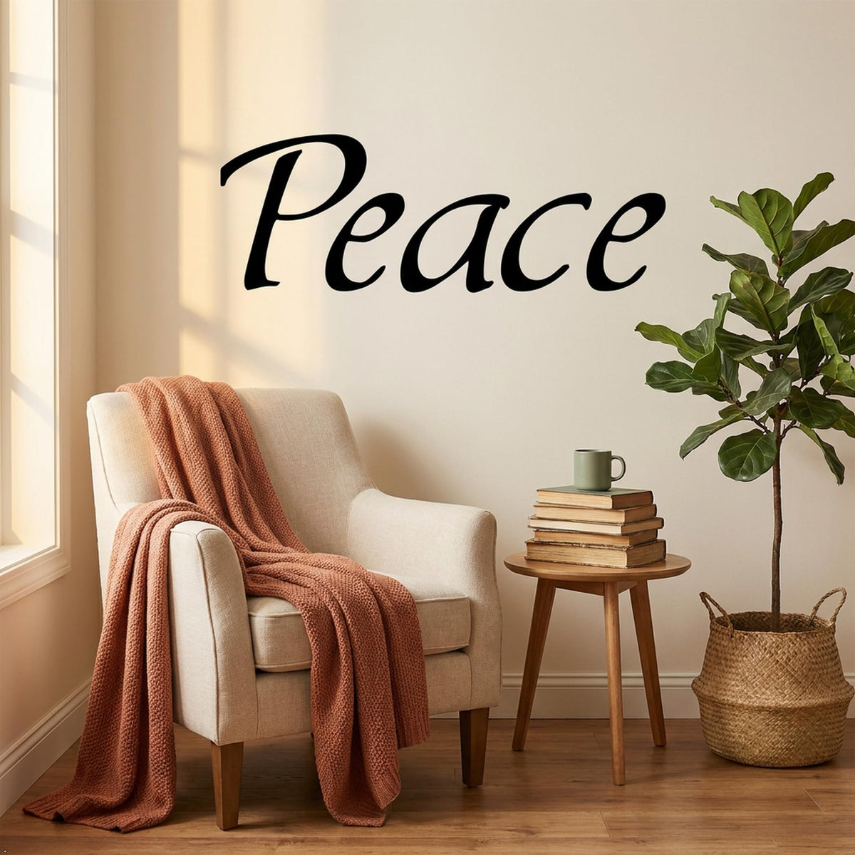 Picniva Peace Removable Vinyl Wall Decal (Black, 35''Width)