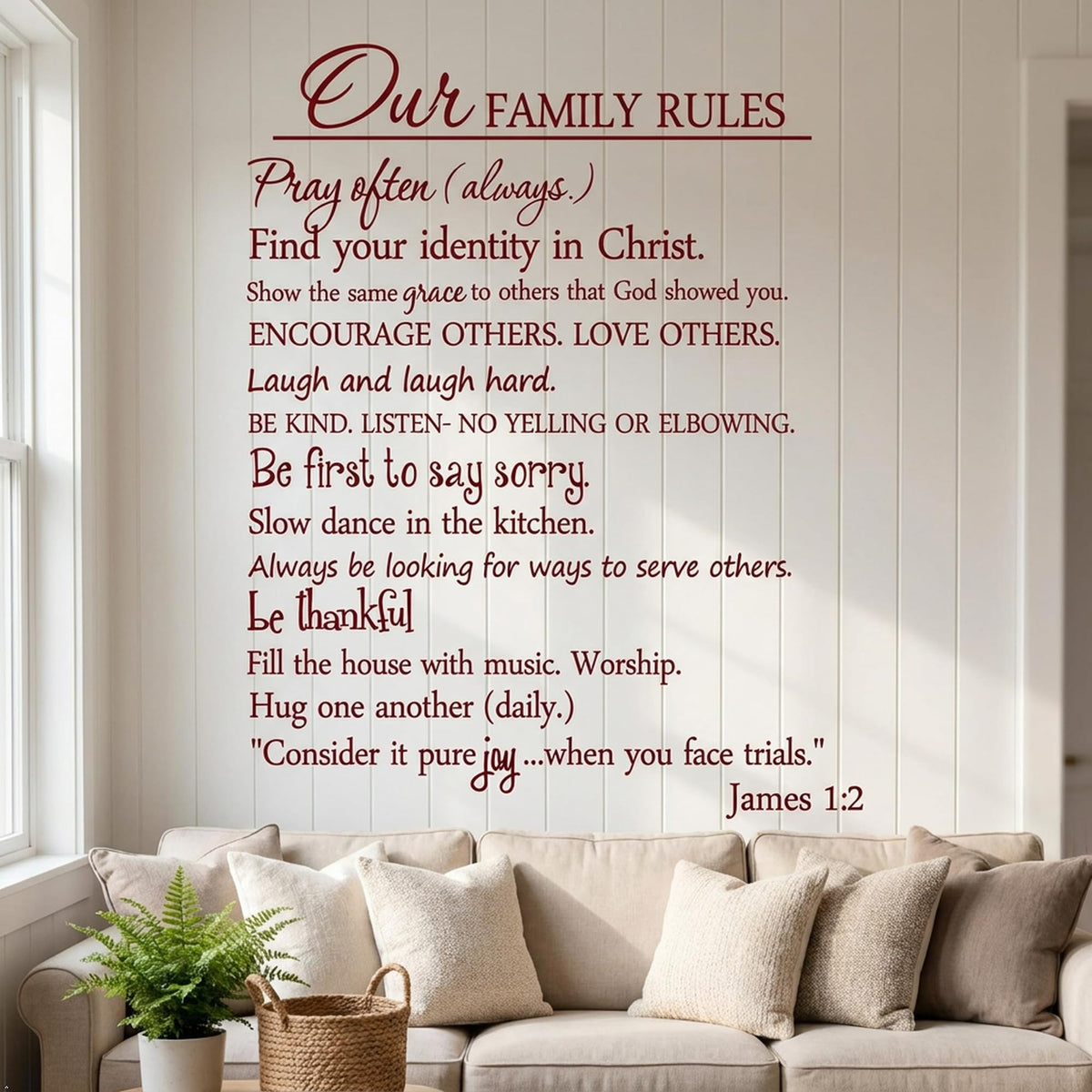 Our Family Rules Vinyl Wall Art Quote Decal Sticker Home Decor (Red, 40'' Width)