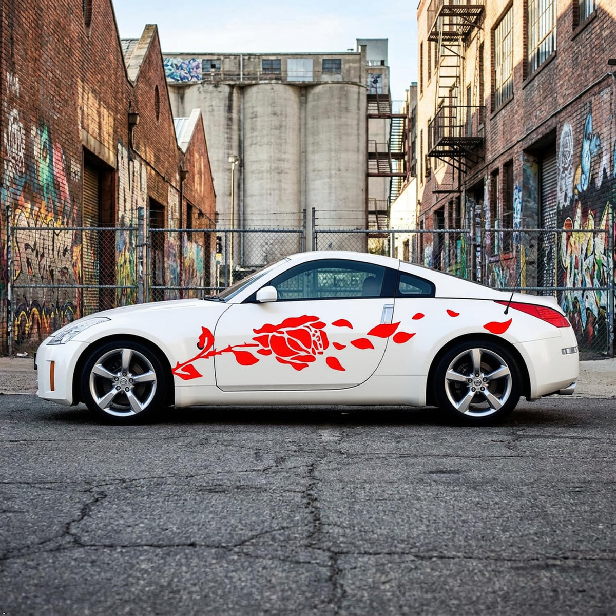 Picniva Floral Vine Racing Car Body Side Stripes - 2-Piece Die-Cut Vinyl Decal Set for Auto Exterior, Doors, and Hood - Waterproof Universal Fit Graphics for Cars, Trucks, and SUVs - Color: Rose