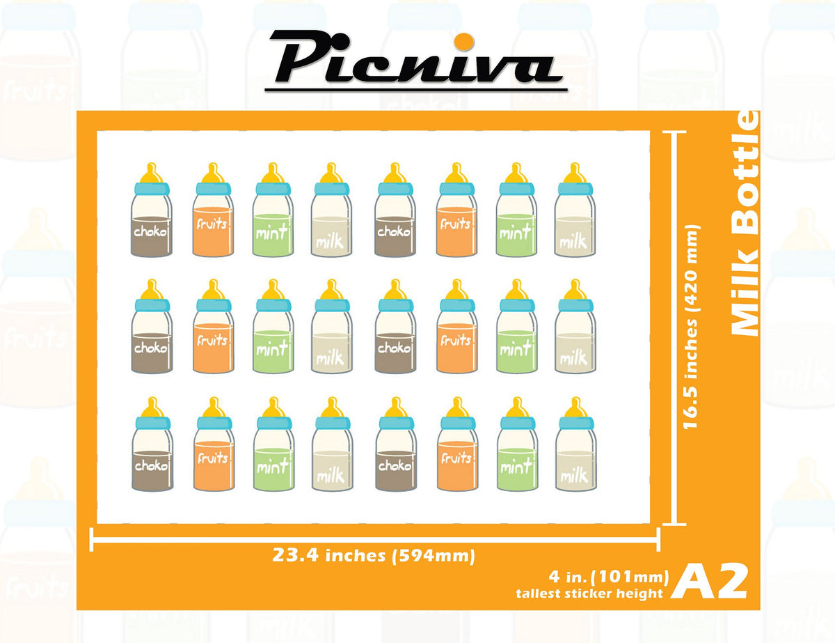 Picniva Milk Bottle Clear Vinyl Wall Stickers, A2, 4 in Tallest