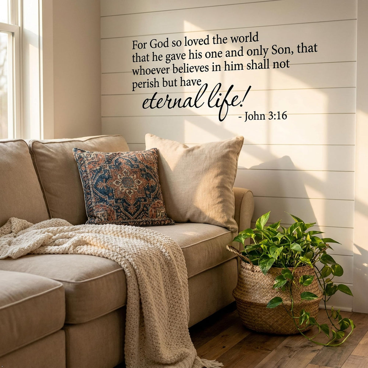 John 3:16 Scripture Vinyl Wall Decal Christian Bible Verse Prayer Decor