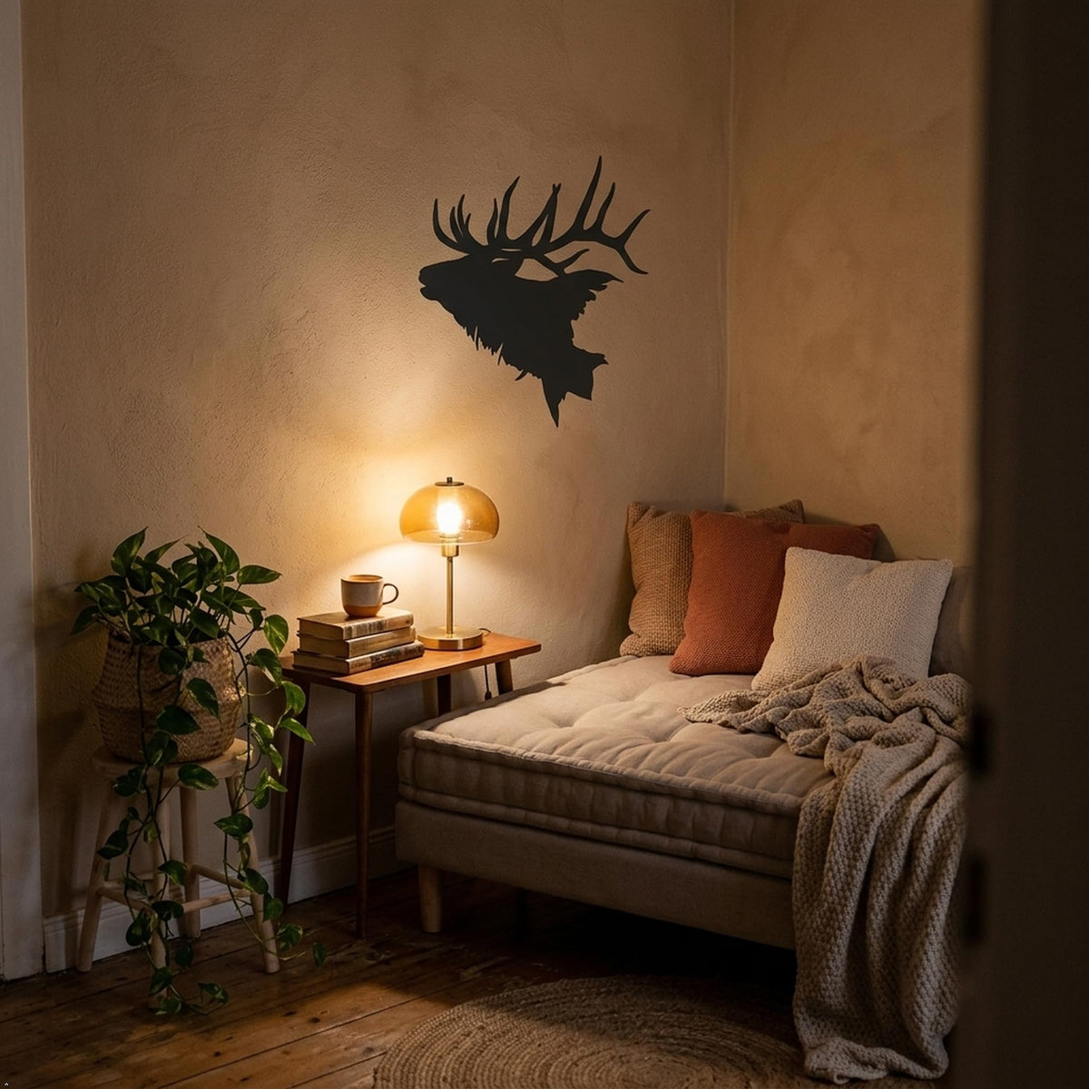Picniva Elk Head Style 2 Vinyl Wall Decal Hunting Lodge Decor (Black, 35''Width)