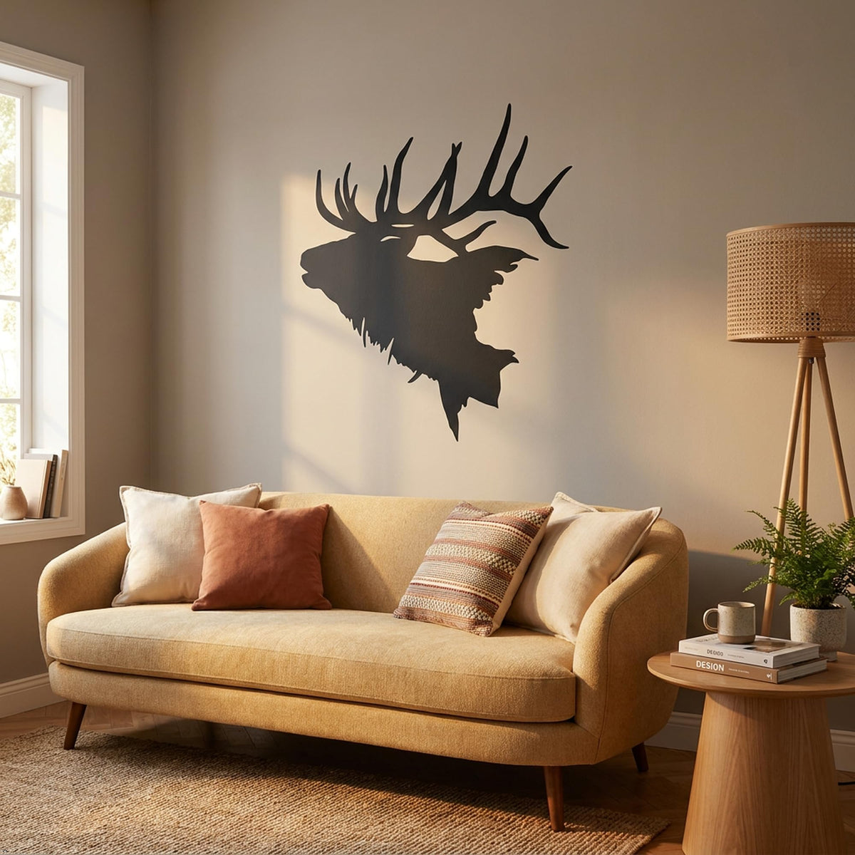 Picniva Elk Head Style 2 Vinyl Wall Decal Hunting Lodge Decor (Black, 40''Width)