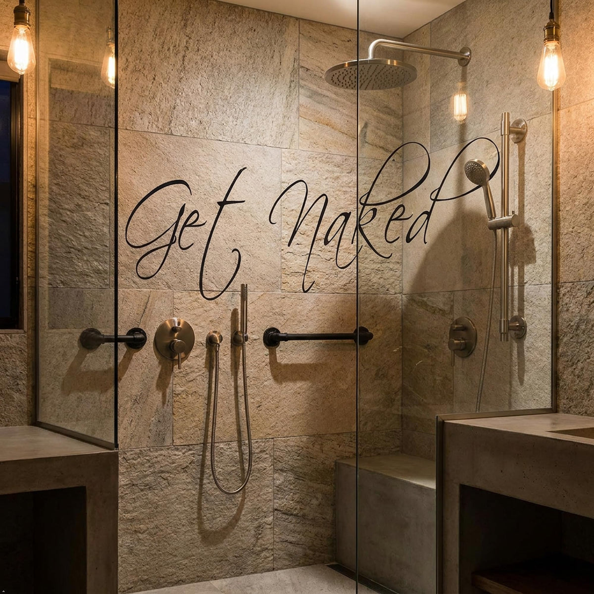Picniva Get Naked Vinyl Bathroom Wall Decal, Black, 10 x 34 in