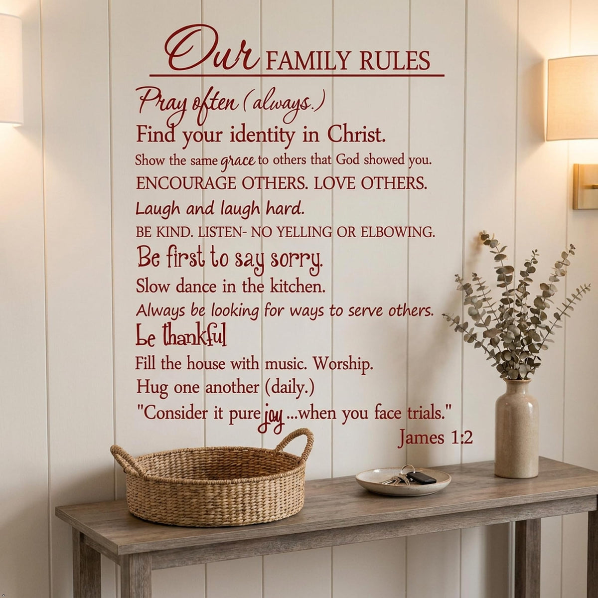 Our Family Rules Vinyl Wall Art Quote Decal Sticker Home Decor (Red, 22'' Width)