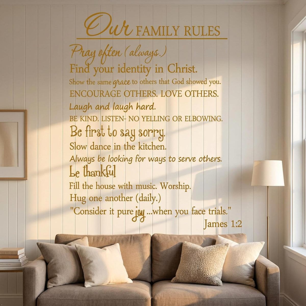 Our Family Rules Vinyl Wall Art Quote Decal Sticker Home Decor (Yellow, 30'' Width)