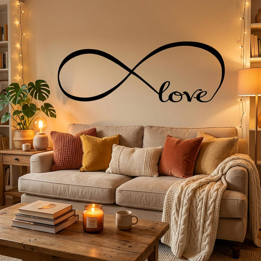 Picniva Infinity Symbol Love Wall Decal, White, 10 x 28 in