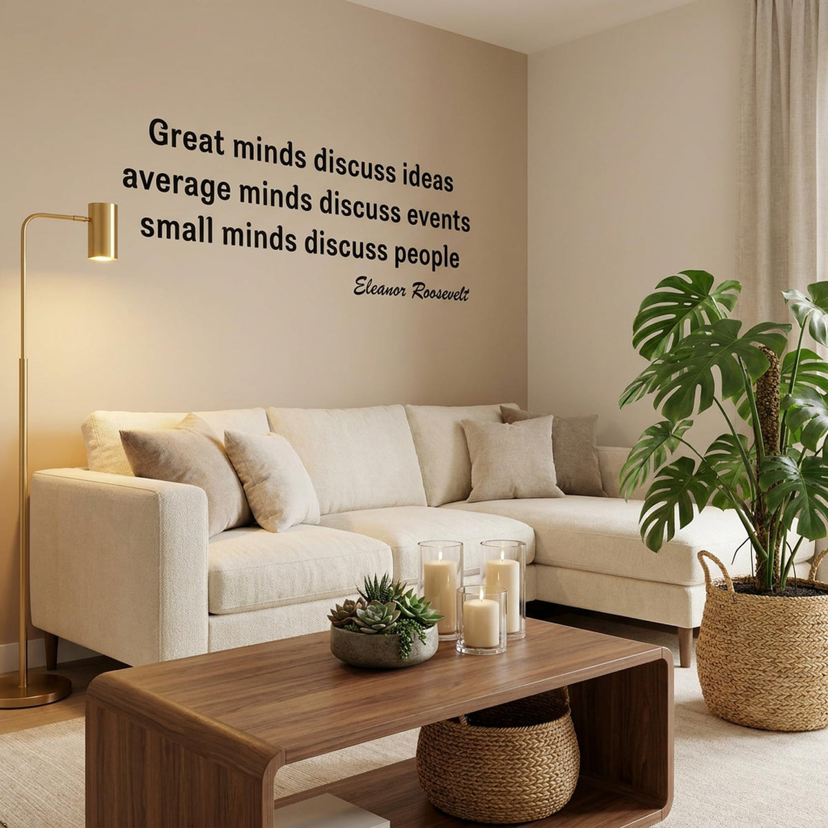 Picniva Great Minds Discuss Ideas Wall Decal, White, 36 x 12 in