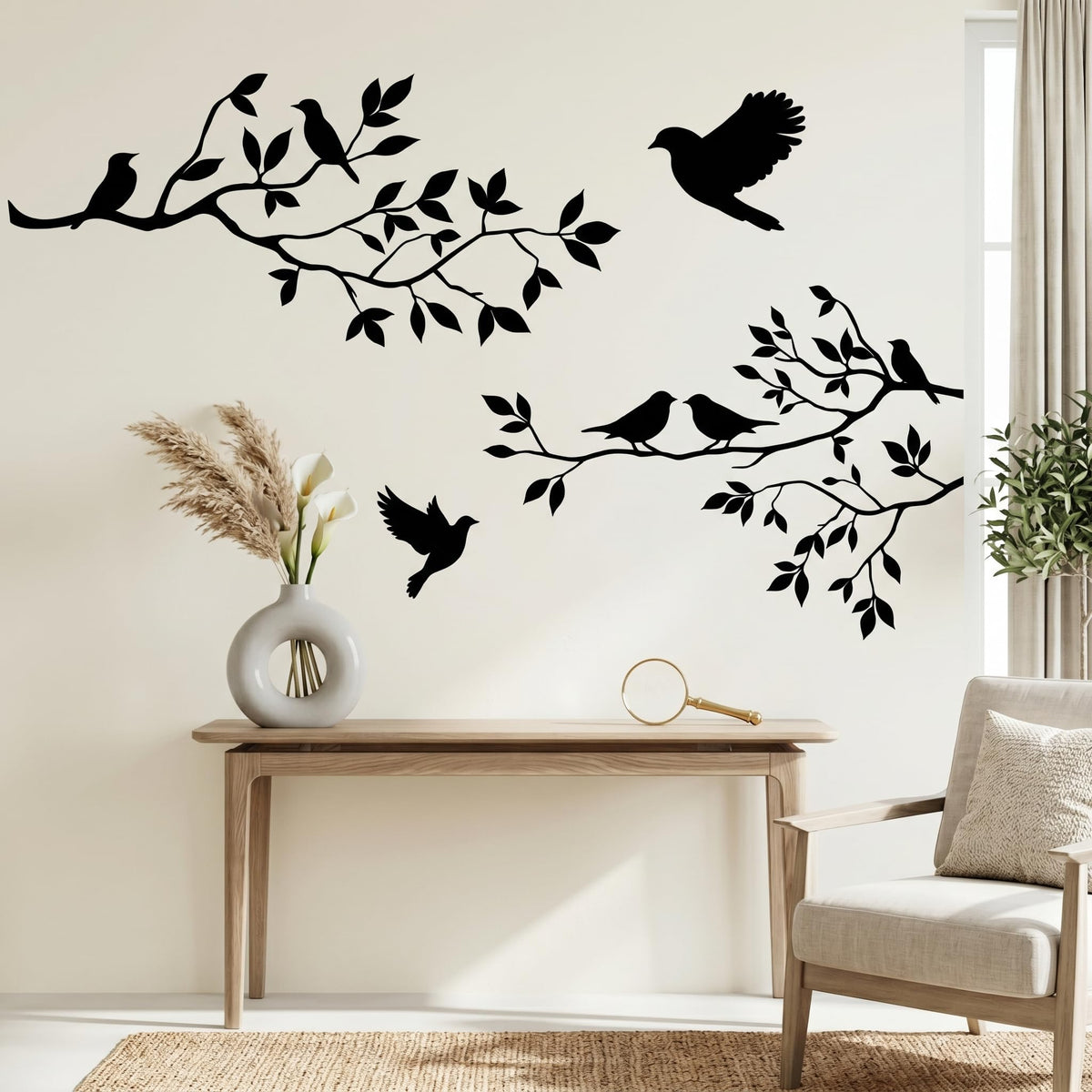 Picniva Birds and Blossoms Removable Wall Decal, Black, 16 x 24 in