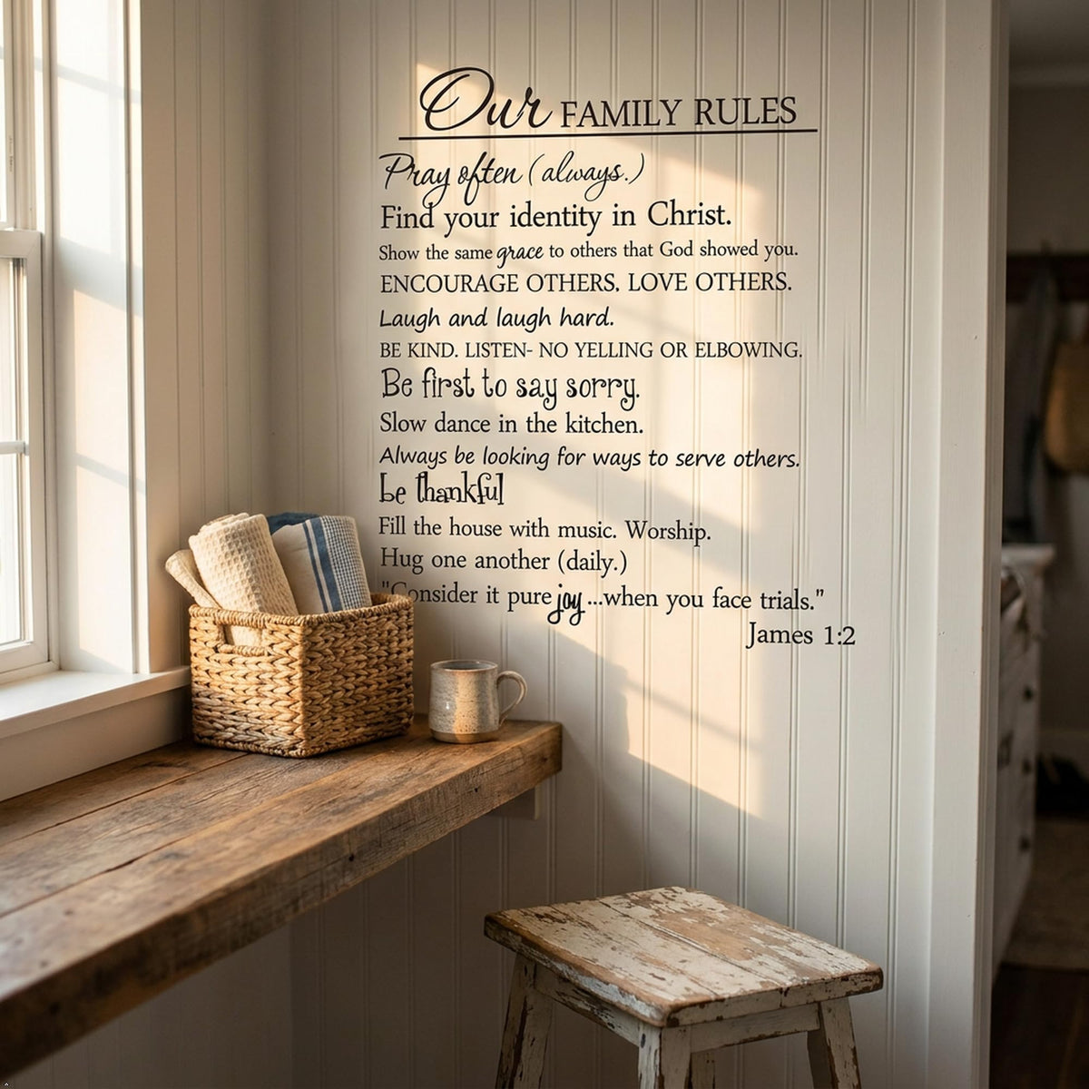 Our Family Rules Vinyl Wall Art Quote Decal Sticker Home Decor (Black, 22'' Width)