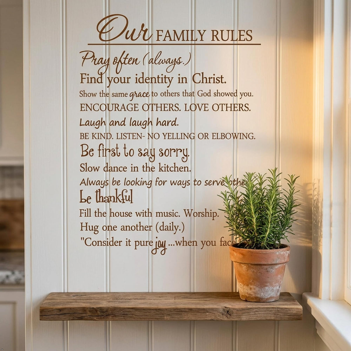 Our Family Rules Vinyl Wall Art Quote Decal Sticker Home Decor (Brown, 35'' Width)