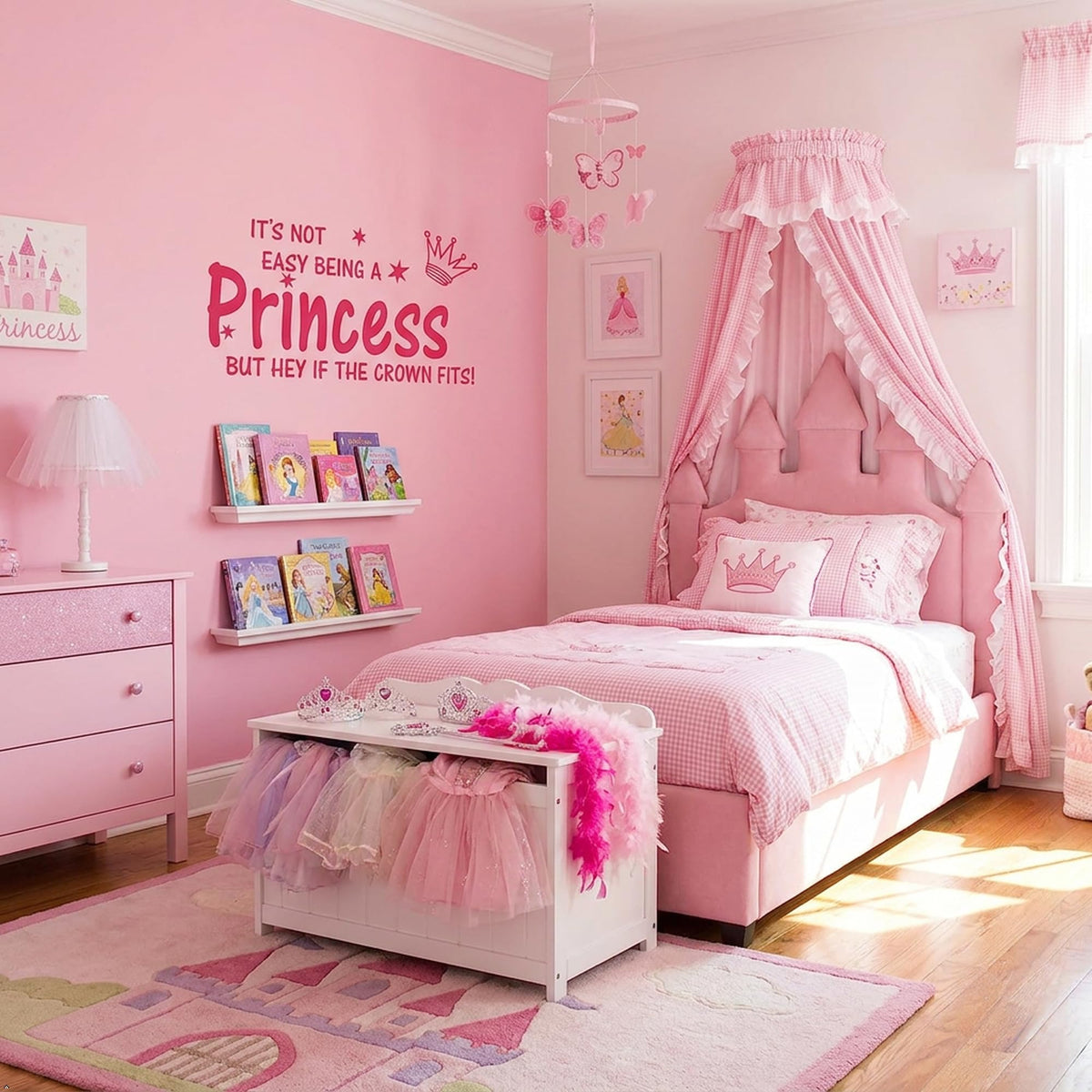 Picniva Not Easy Being a Princess Vinyl Wall Decal, Pink, 10 x 22 in