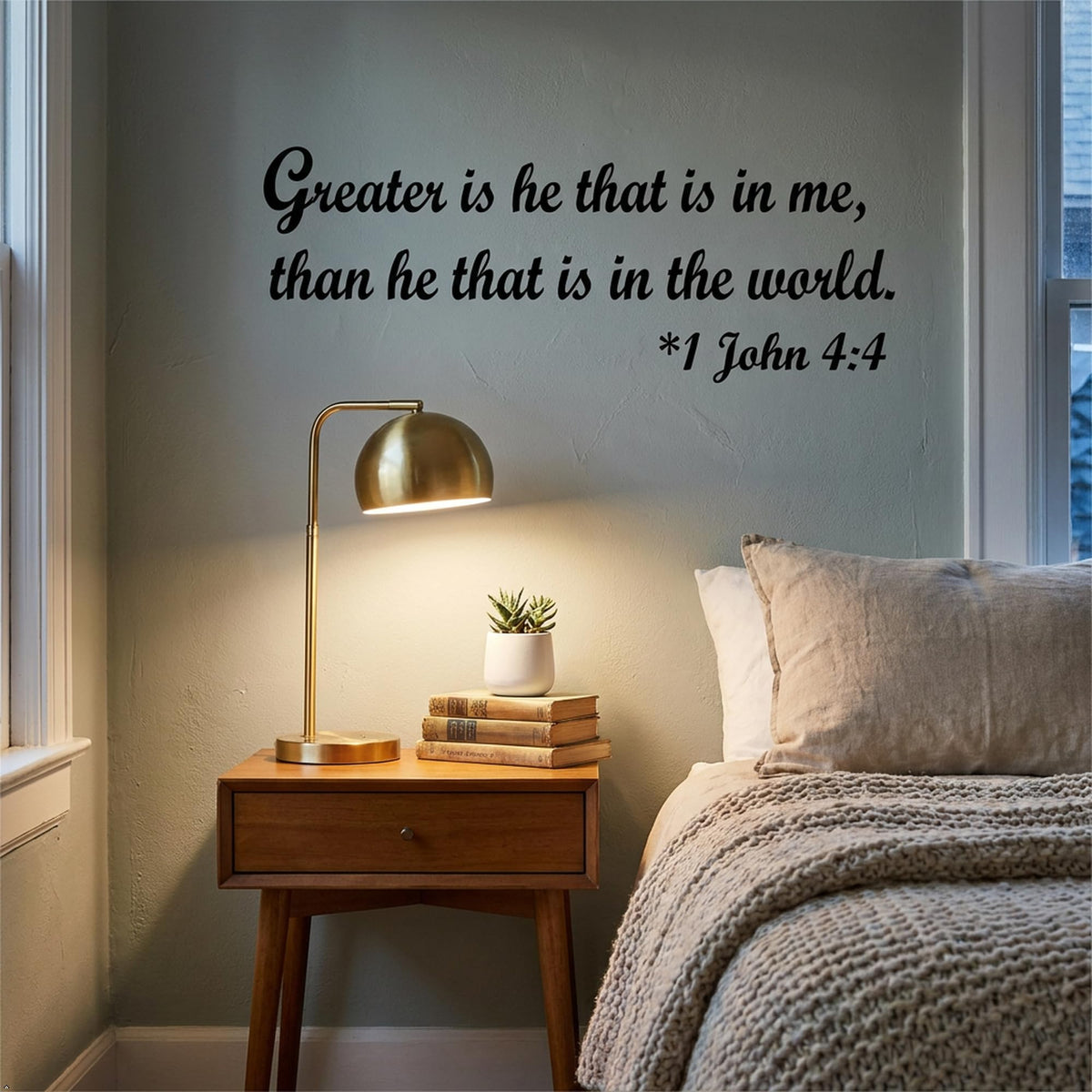 Picniva Greater is He that in Me Than Vinyl Wall Decal Faith (Black, 40'' Width)