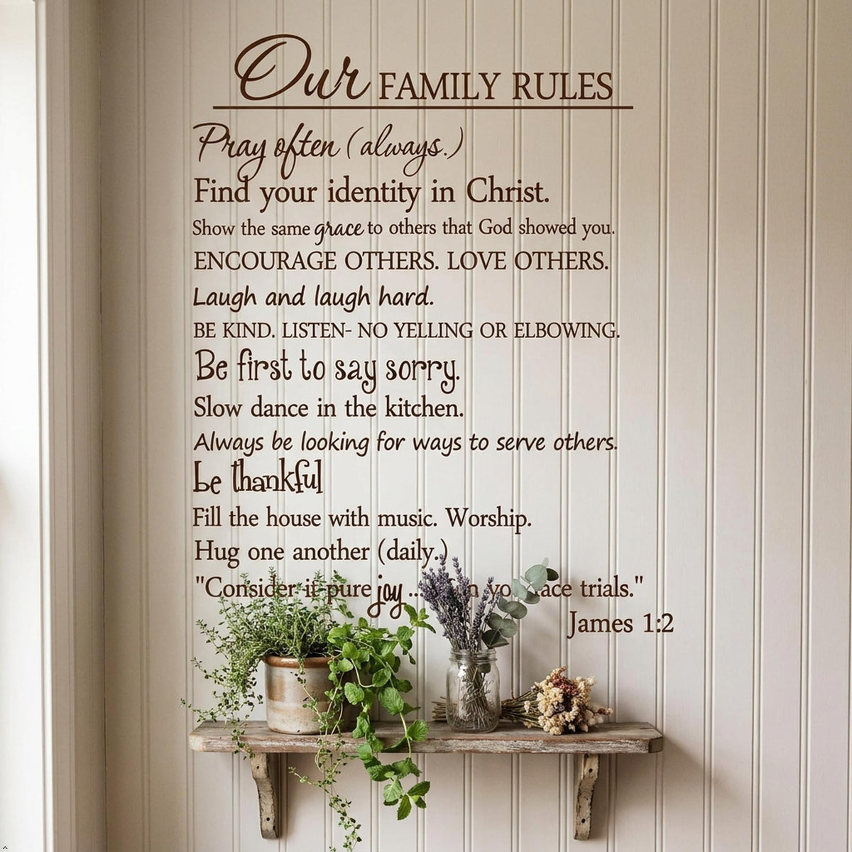 Our Family Rules Vinyl Wall Art Quote Decal Sticker Home Decor (Brown, 40'' Width)