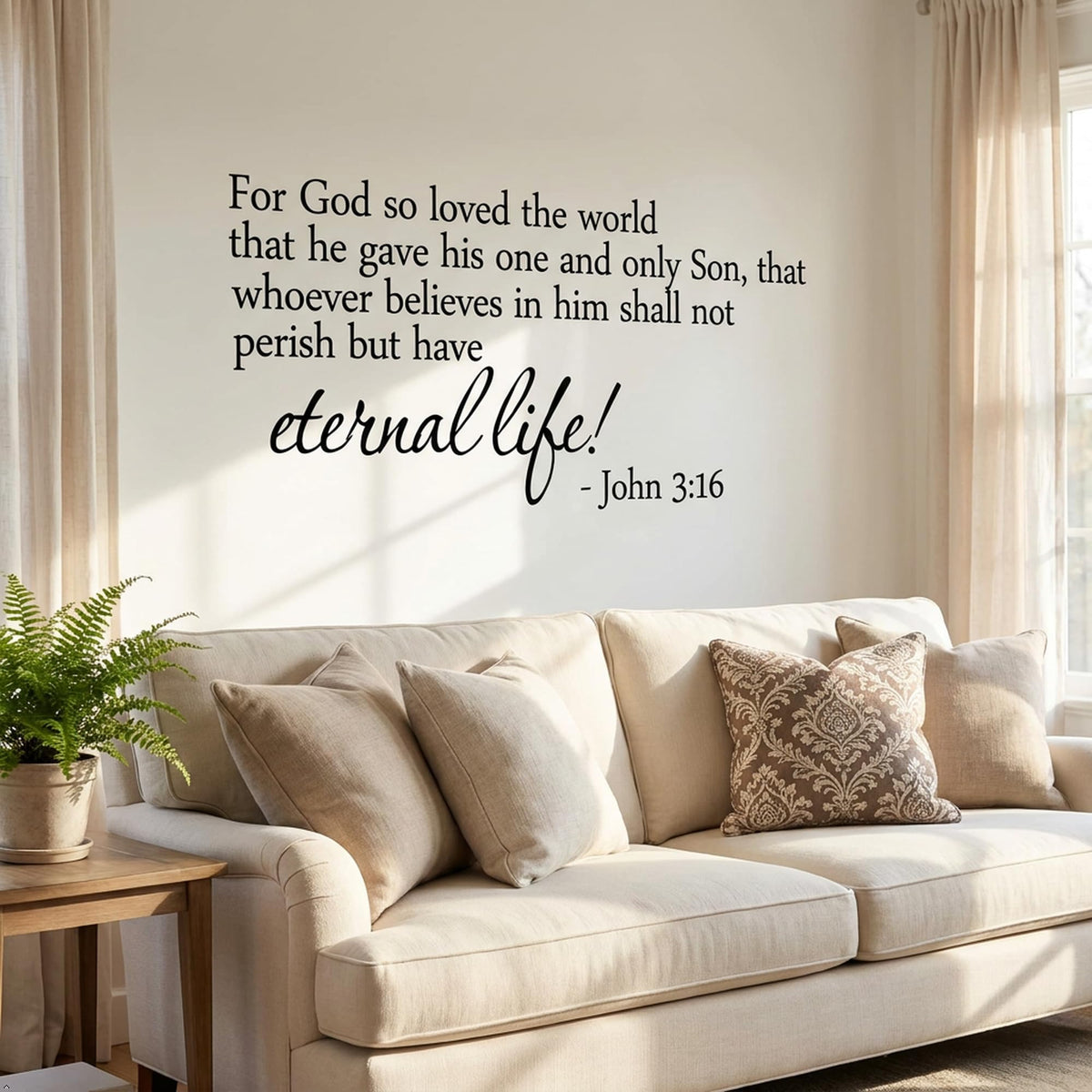 John 3:16 Scripture Vinyl Wall Decal Christian Bible Verse Prayer Decor