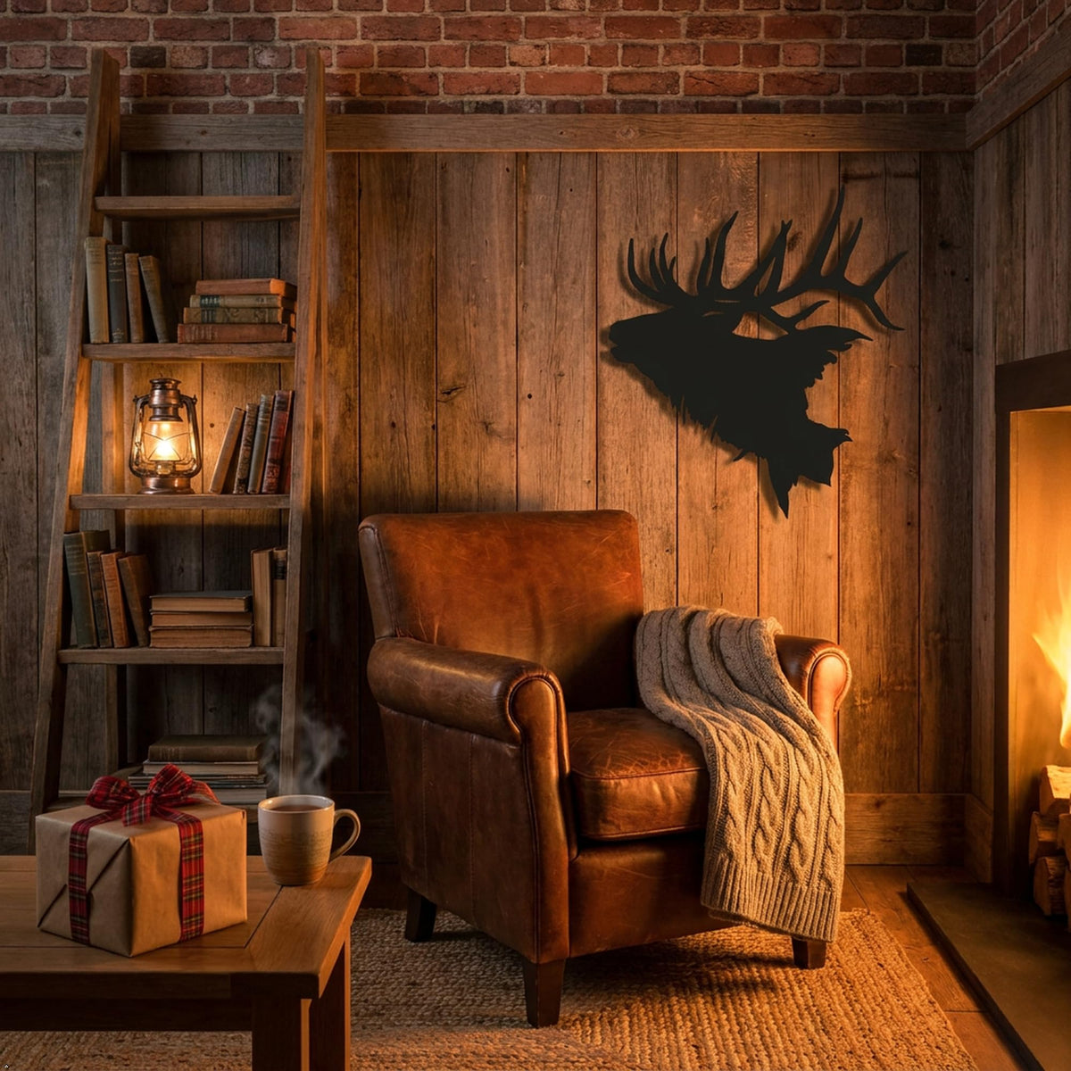 Picniva Elk Head Style 2 Vinyl Wall Decal Hunting Lodge Decor (Black, 35''Width)