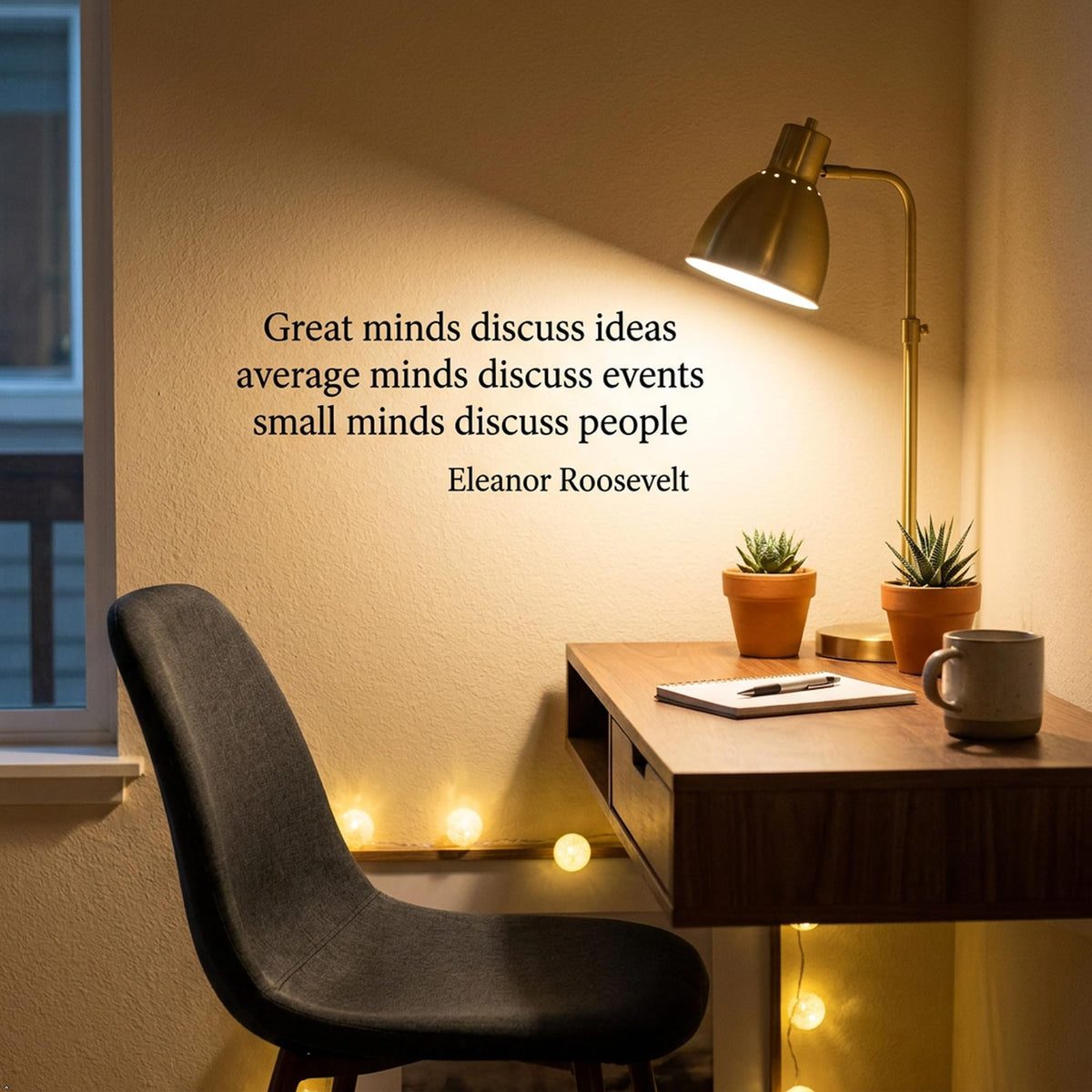 Picniva Great Minds Discuss Ideas Wall Decal, White, 36 x 12 in