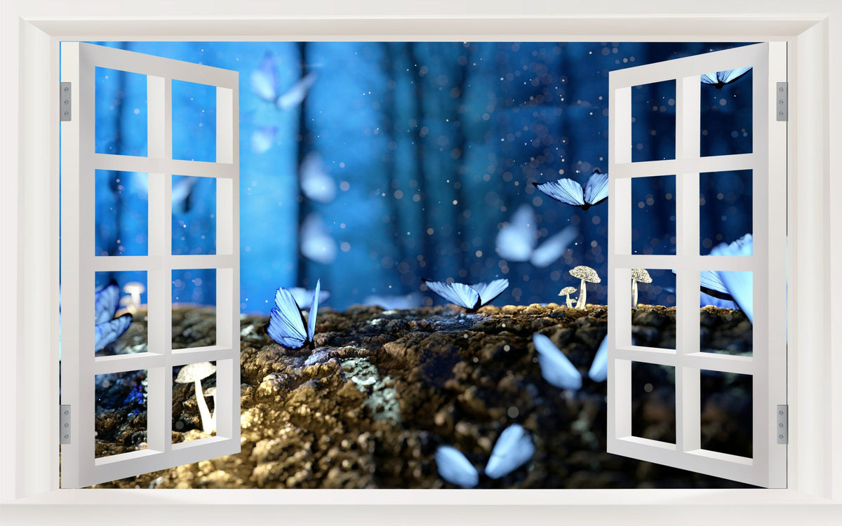 Picniva Forest Night Butterflies 3D Window Wall Mural Decal, 22 x 14 in