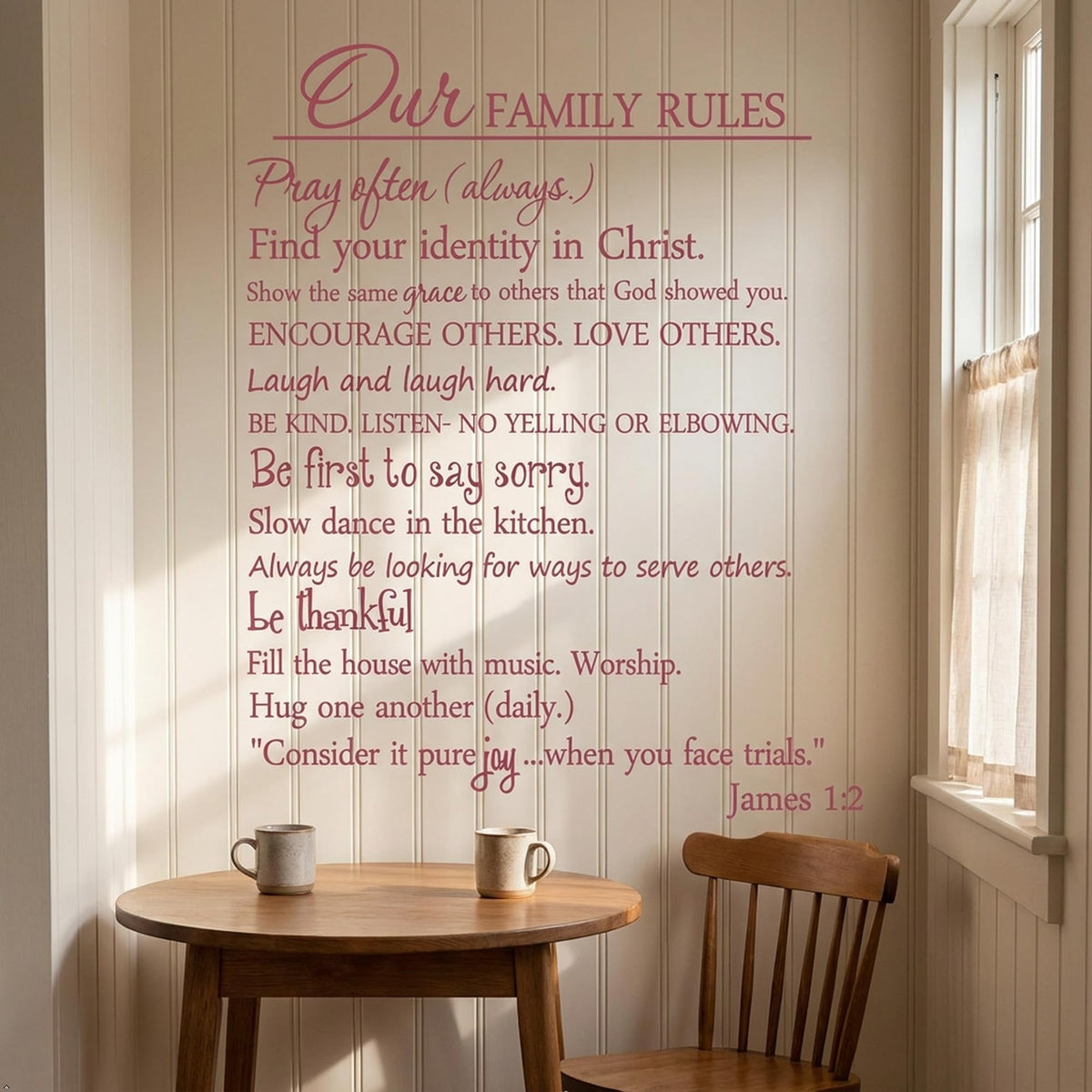 Our Family Rules Vinyl Wall Art Quote Decal Sticker Home Decor (Pink, 30'' Width)